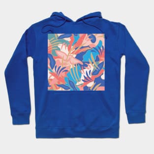 Abstract Tropical Plants / Blue, turquoise, coral Hoodie